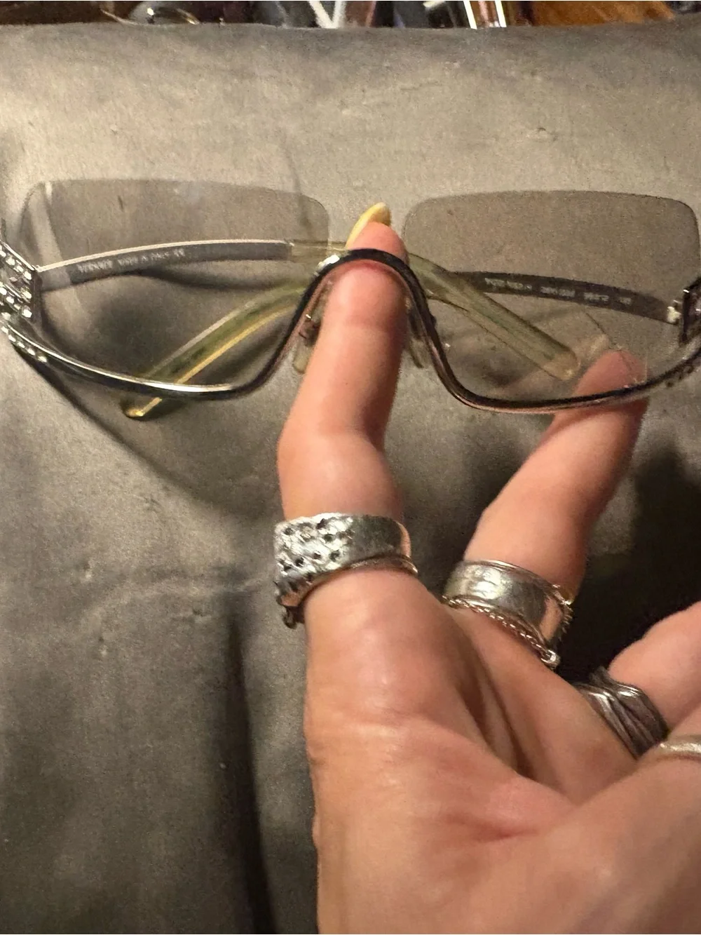 Versace Women's Gray Gradient Rimless Sunglasses with Gold Accents